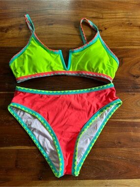 NWT popvil high waisted bikini set neon